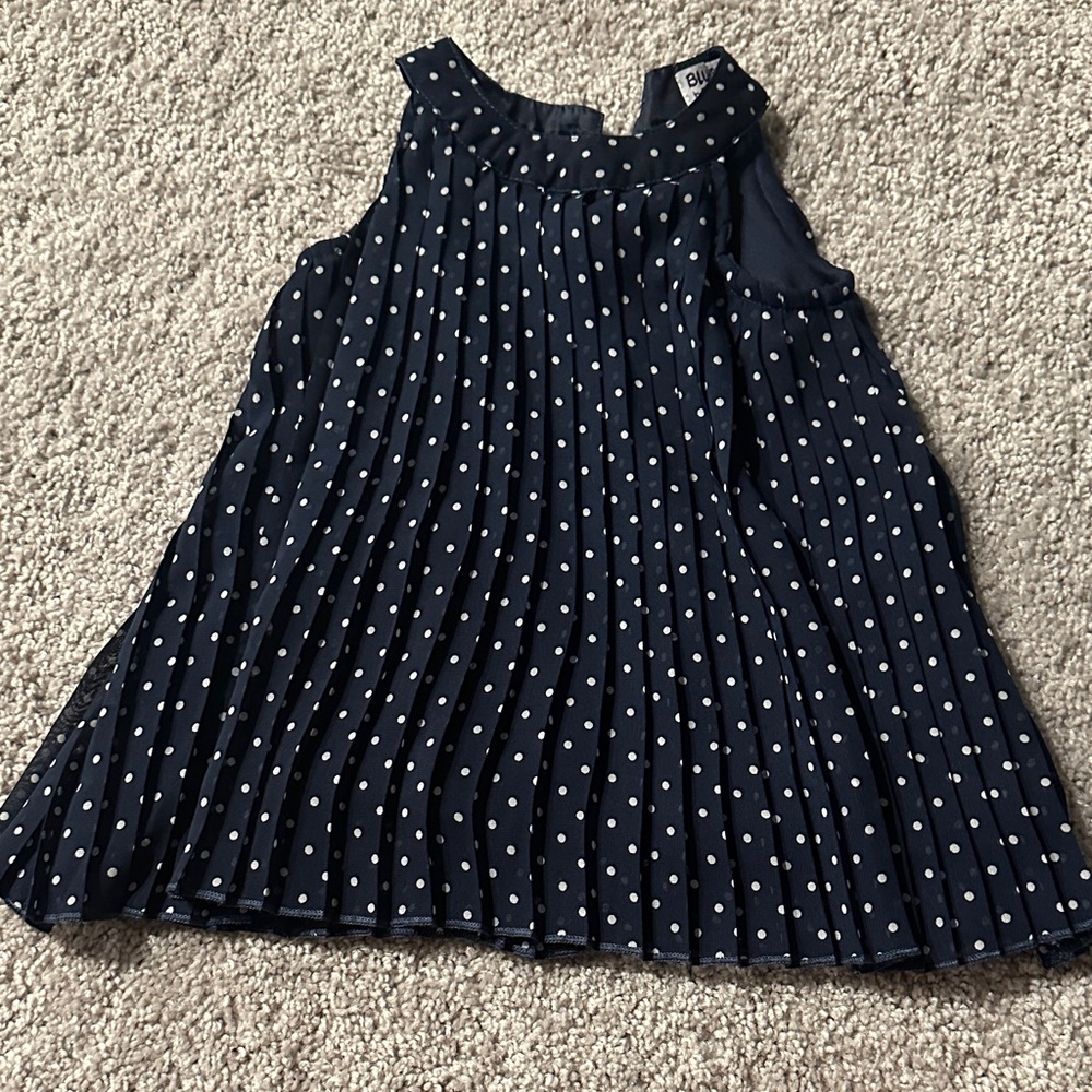 Navy Polka Dot Pleated Dress